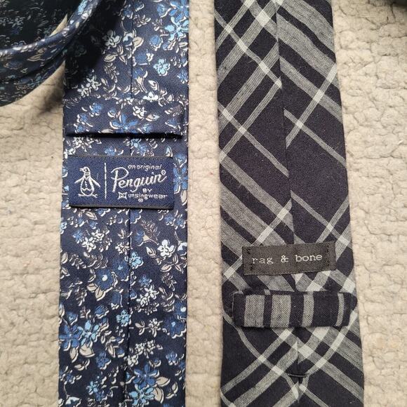 Rag & Bone Penguin Neckties Navy Blue Print Cotton Work Suiting Preppy Casual - Picture 3 of 5